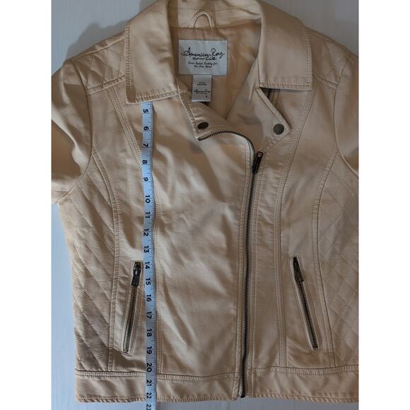 American Rag Jacket Womens L Pink Faux Leather Moto Full Zip Quilted Biker Style - Picture 12 of 15